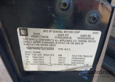 2003 GMC Yukon Xl 1500 Denali z USA, uszkodzony, nr VIN 1GKFK66U73J132029